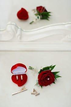 pair of gold wedding rings close-up for a wedding ceremony
