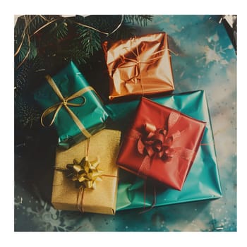 Christmas colorful giftboxes cut out old fashioned ai generated photo