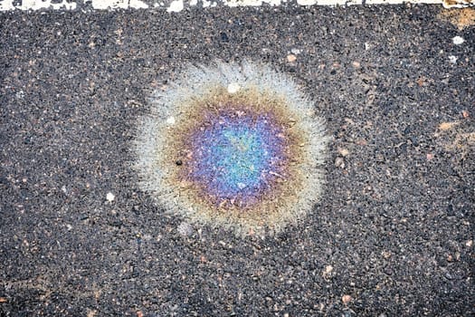 Spills of fuel or oil on the asphalt road as texture or background.