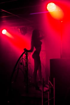slender young girl with sexy slim figure on the stage in the club at the event