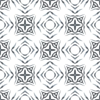 Ethnic hand painted pattern. Black and white pretty boho chic summer design. Textile ready unique print, swimwear fabric, wallpaper, wrapping. Watercolor summer ethnic border pattern.