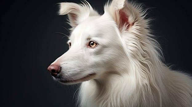 Big and cute white and fluffy dog. Advertising holidays for animals, travel agency, pet store, modern training and courses, animators, holiday goods, veterinary medicine, veterinary pharmacy.