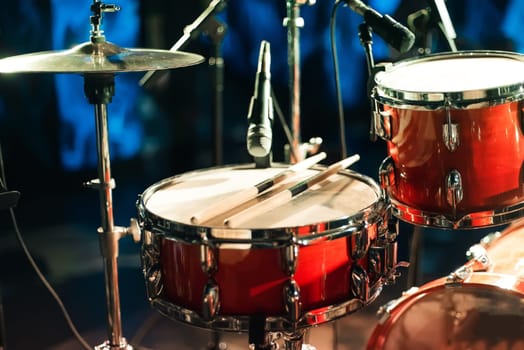 drum kit on stage for a live concert