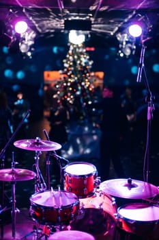 drum kit on stage for a live concert
