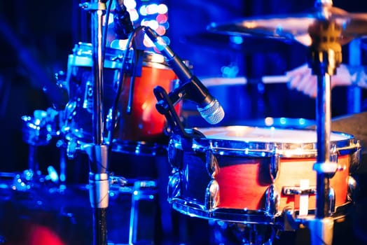 drum kit on stage for a live concert