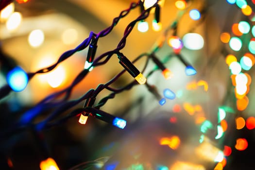 Christmas garlands with colorful lights decorate the decor for new year