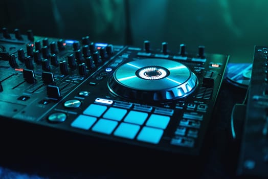 mixer for CDs and create and control music closeup with buttons and controllers