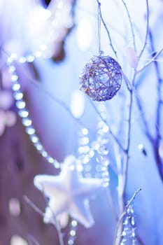 wooden decor decorated for christmas for new year close up