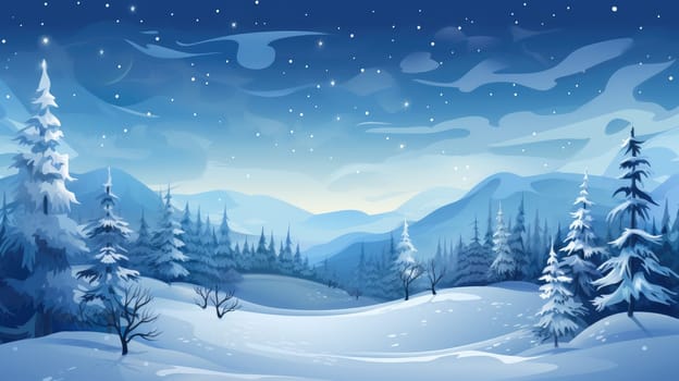 Winter wonderland escape photo realistic illustration - AI generated. Winter, snow, pines, trail.