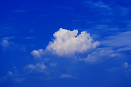 blue clear sky with white fluffy clouds in the background
