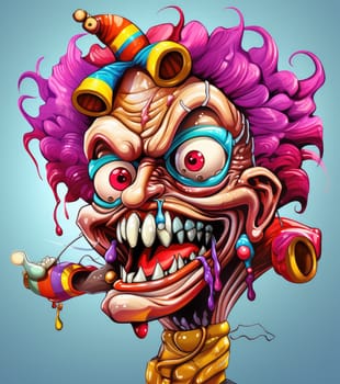 Portrait of an emotional clown in a puppet-cartoon psychedelic pop art style. Template for sticker, poster, t-shirt print, etc.