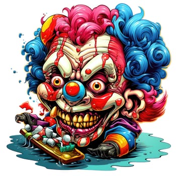 Portrait of an emotional clown in a puppet-cartoon psychedelic pop art style. Template for sticker, poster, t-shirt print, etc.