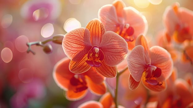 A bunch of orange flowers with a blurry background. The flowers are in full bloom and are the main focus of the image