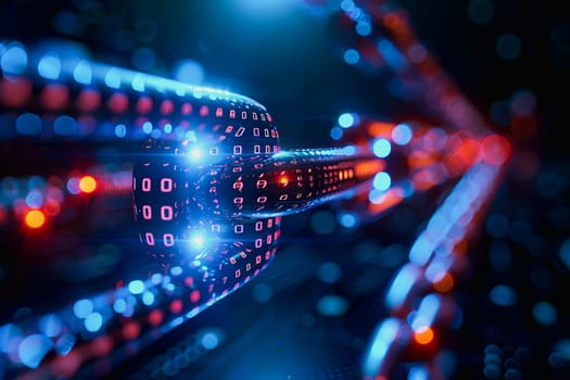 binary numeric data transmission chain of nodes connected in a network form, p2p connection.