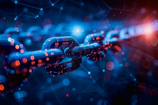 binary numeric data transmission chain of nodes connected in a network form, p2p connection.