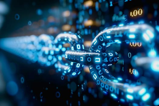 binary numeric data transmission chain of nodes connected in a network form, p2p connection.