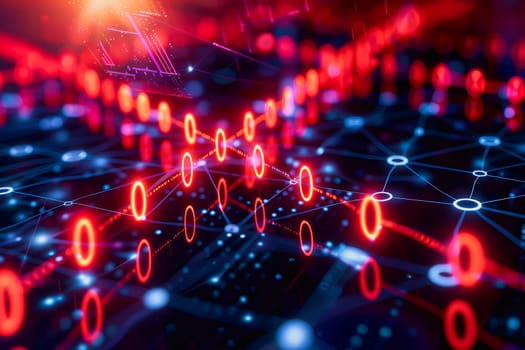 binary numeric data transmission chain of nodes connected in a network form, p2p connection.