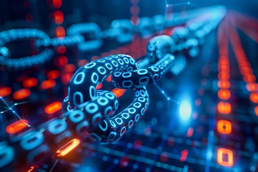 binary numeric data transmission chain of nodes connected in a network form, p2p connection.