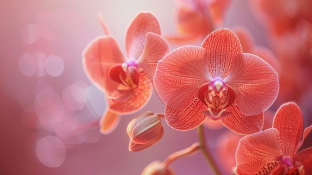 A close up of a red flower with a pink background. The flower is the main focus of the image and it is the most vibrant and beautiful part of the scene. The pink background adds a sense of warmth