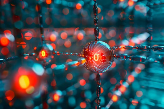 binary numeric data transmission chain of nodes connected in a network form, p2p connection.