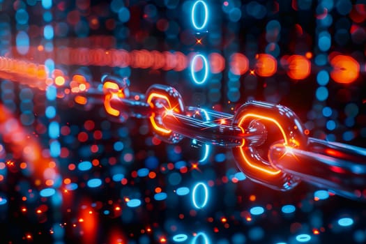 binary numeric data transmission chain of nodes connected in a network form, p2p connection.