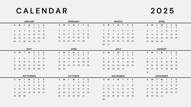 A black and white calendar with the year 2015 on it. The calendar is divided into twelve months and has a total of twelve pages