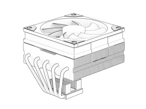 Sketch of low-profile computer processor air cooler