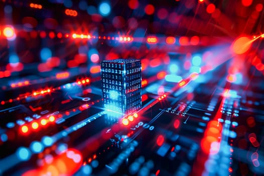 binary numeric data transmission chain of nodes connected in a network form, p2p connection.