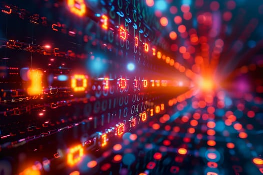 binary numeric data transmission chain of nodes connected in a network form, p2p connection.