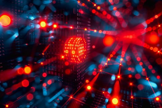 binary numeric data transmission chain of nodes connected in a network form, p2p connection.