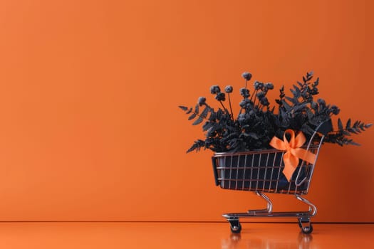 Black friday concept background with shoping cart banner, Orange background