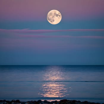 Twilight's Glow: Immersing in the Serenity of the Super Moonlit Evening Seascape