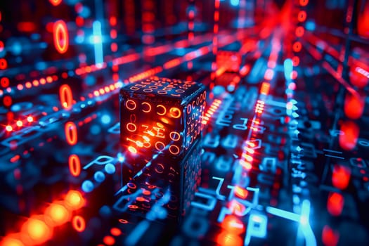 binary numeric data transmission chain of nodes connected in a network form, p2p connection.