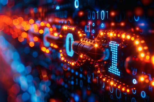 binary numeric data transmission chain of nodes connected in a network form, p2p connection.