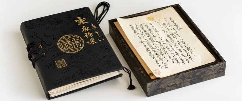 Exquisite Japanese calligraphy artwork presented in a traditional box, reflecting the timeless beauty of the script
