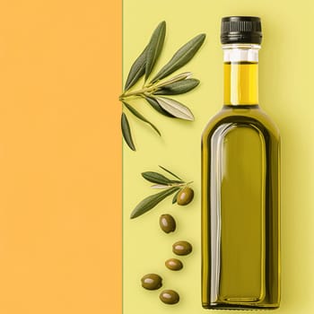 Olive oil bottle ad background with copyspace, vegetable oil commercial produce, food industry and retail concept