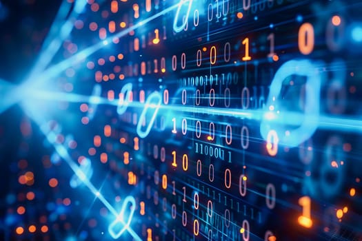 binary numeric data transmission chain of nodes connected in a network form, p2p connection.