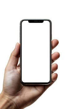 A hand holding a phone with a white screen by AI generated image.