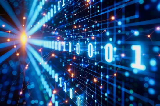 binary numeric data transmission chain of nodes connected in a network form, p2p connection.