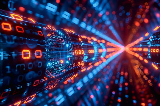 binary numeric data transmission chain of nodes connected in a network form, p2p connection.