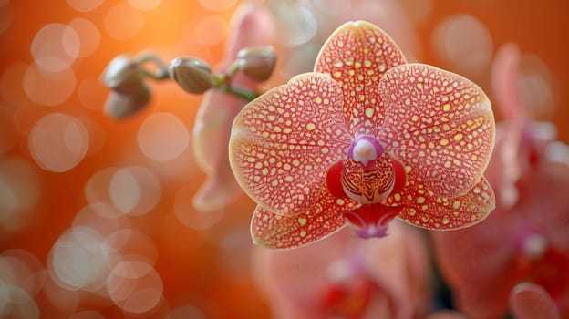 A close up of a red and yellow flower with a white center. The flower is surrounded by a blurry background