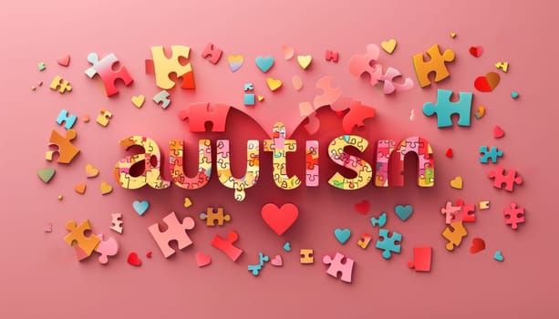 A puzzle heart with the word Autism written on it by AI generated image.