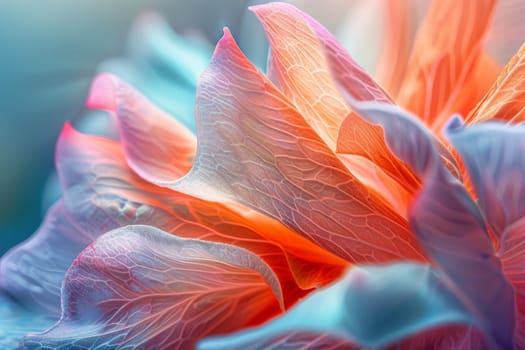 A close up of a flower with a blue and pink hue. The flower is made up of many small petals, and the colors are vibrant and eye-catching. Concept of beauty and wonder