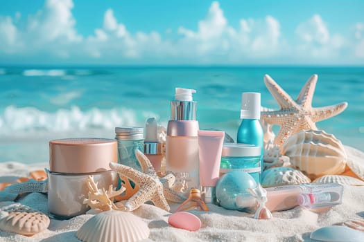 Various objects scattered on sandy beach, blending with the natural surroundings.