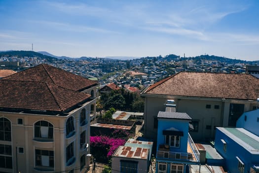 DA LAT, VIETNAM - MARCH 9, 2017: A view of the Dalat city in Vietnam out the Hang Nga Guest House