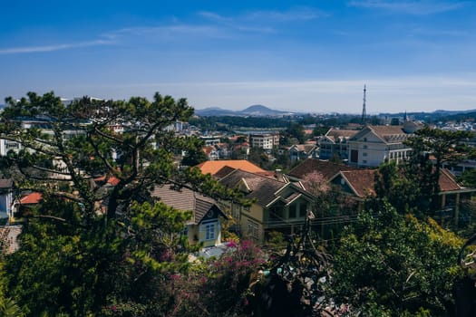 DA LAT, VIETNAM - MARCH 9, 2017: A view of the Dalat city in Vietnam out the Hang Nga Guest House