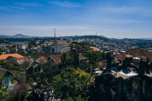 DA LAT, VIETNAM - MARCH 9, 2017: A view of the Dalat city in Vietnam out the Hang Nga Guest House