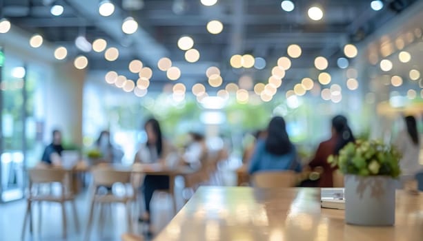 A group of people are sitting around a table in a restaurant by AI generated image.