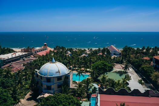 MUI NE, VIETNAM - CIRCA MARCH 2017: View of the resort area in Mui Ne in Vietnam from the top of the roof of the hotel