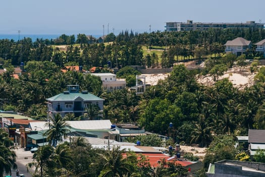 MUI NE, VIETNAM - CIRCA MARCH 2017: View of the resort area in Mui Ne in Vietnam from the top of the roof of the hotel